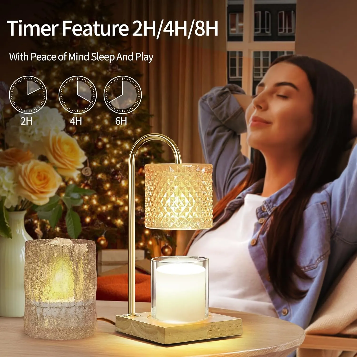 Candle Warmer Lamp, Candle Lamp Wax Warmer Heating, Timer & Dimmer 7-Levels, Fits Cup Jar Candle, Top Melting, Crystal Heater Lamp for Scented Wax, Elegant Home Decor, Amber Glass