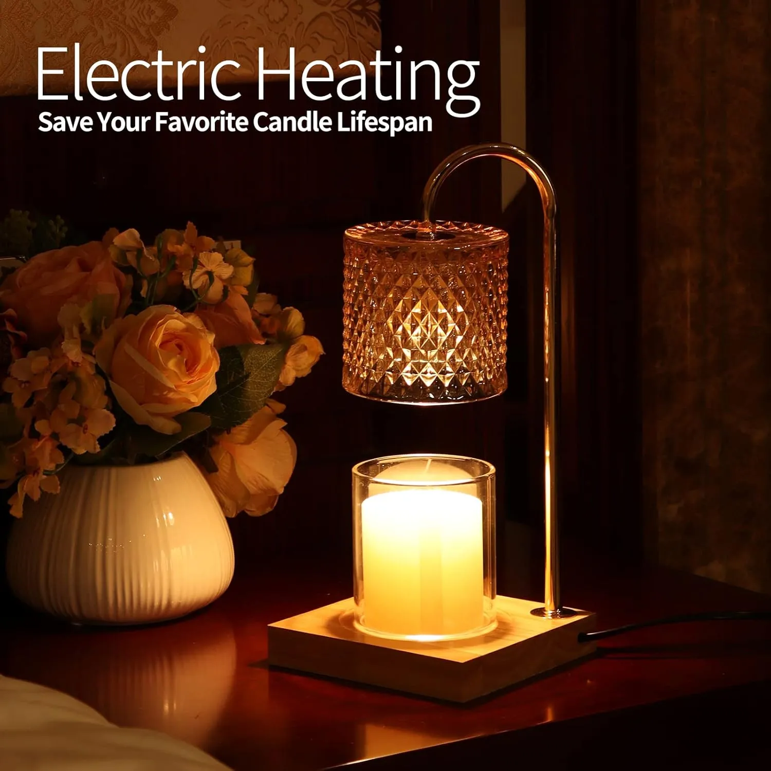 Candle Warmer Lamp, Candle Lamp Wax Warmer Heating, Timer & Dimmer 7-Levels, Fits Cup Jar Candle, Top Melting, Crystal Heater Lamp for Scented Wax, Elegant Home Decor, Amber Glass