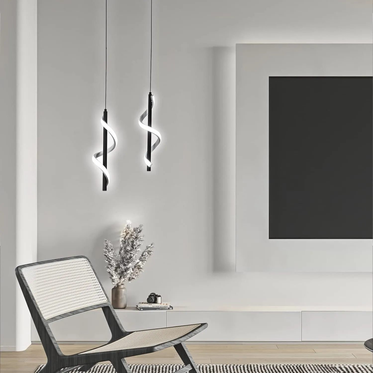 CANEOE Creative Led Pendant Light, 5500K Spiral Modern Modern Led Kitchen Island Light Fixture, 47In Adjustable Height Pendant Lighting for Kitchen Sink Living Room Dining Room Bedroom,1 Pack