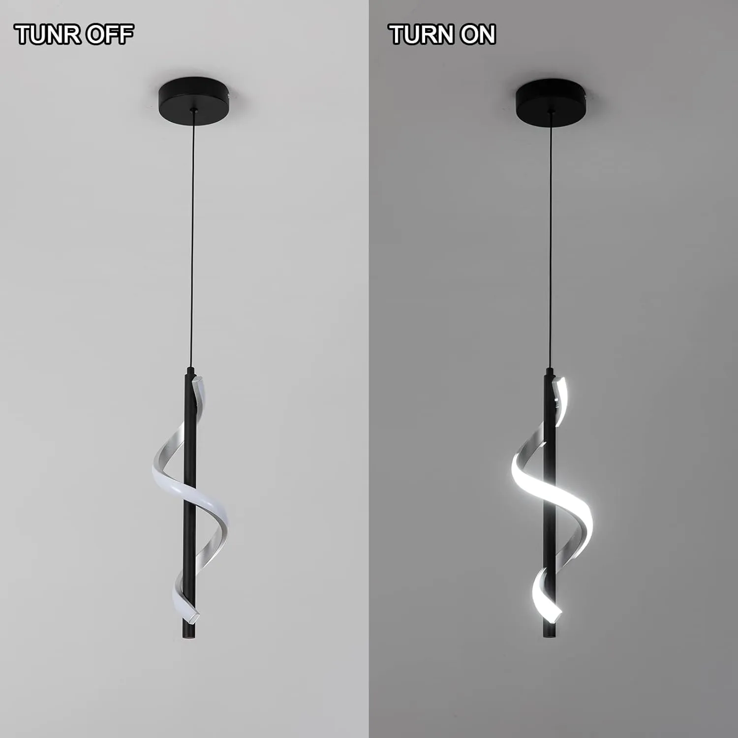 CANEOE Creative Led Pendant Light, 5500K Spiral Modern Modern Led Kitchen Island Light Fixture, 47In Adjustable Height Pendant Lighting for Kitchen Sink Living Room Dining Room Bedroom,1 Pack