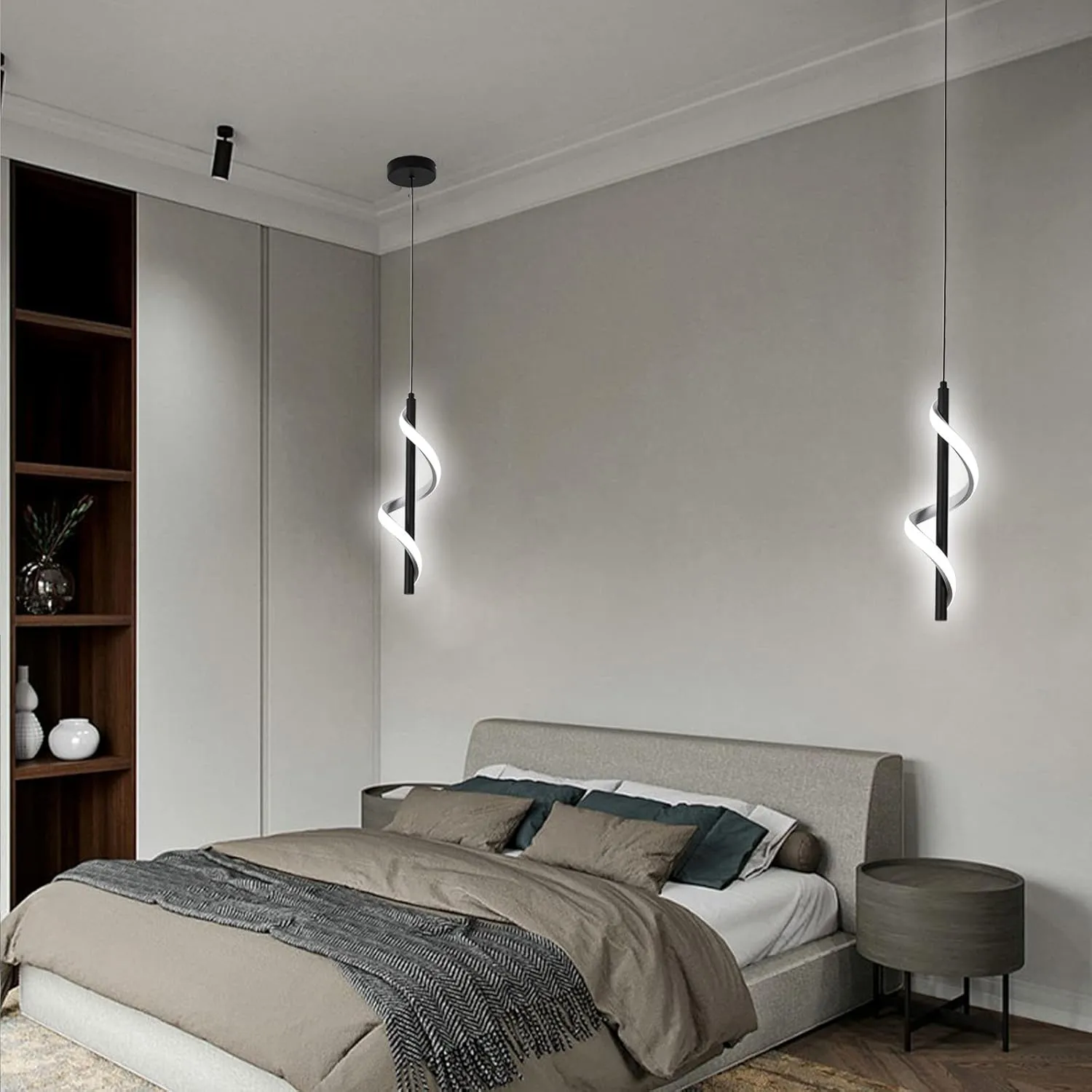 CANEOE Creative Led Pendant Light, 5500K Spiral Modern Modern Led Kitchen Island Light Fixture, 47In Adjustable Height Pendant Lighting for Kitchen Sink Living Room Dining Room Bedroom,1 Pack