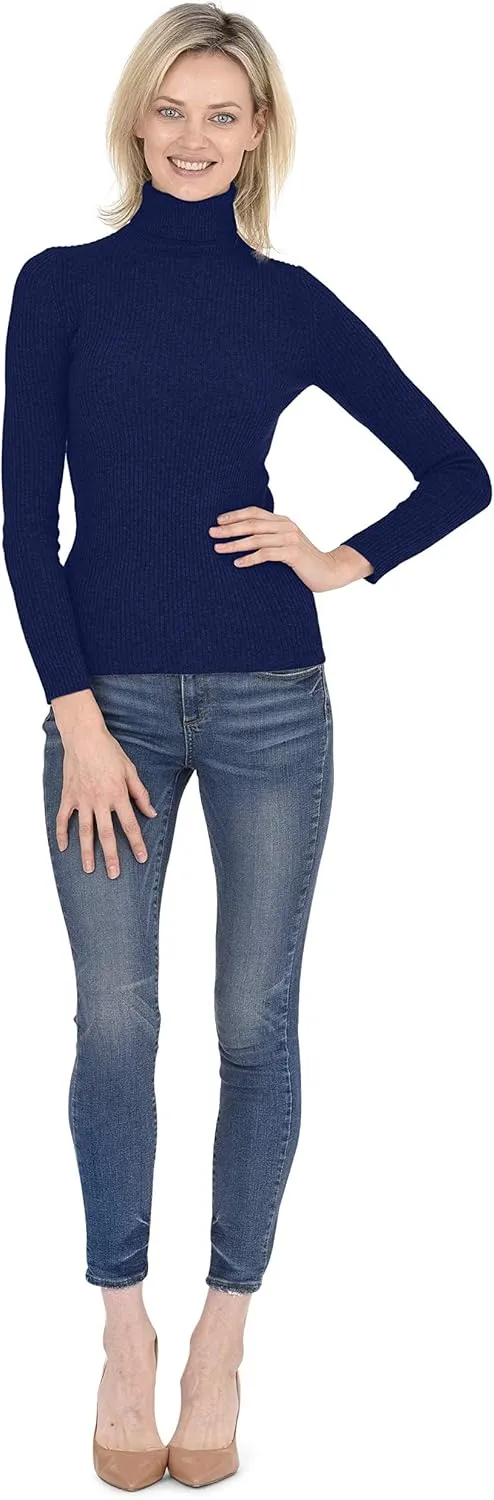 Cashmeren Women’s Basic Ribbed Turtleneck Sweater 100% Pure Cashmere Long Sleeve Roll Neck Pullover