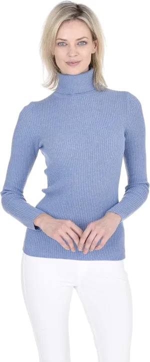 Cashmeren Women’s Basic Ribbed Turtleneck Sweater 100% Pure Cashmere Long Sleeve Roll Neck Pullover