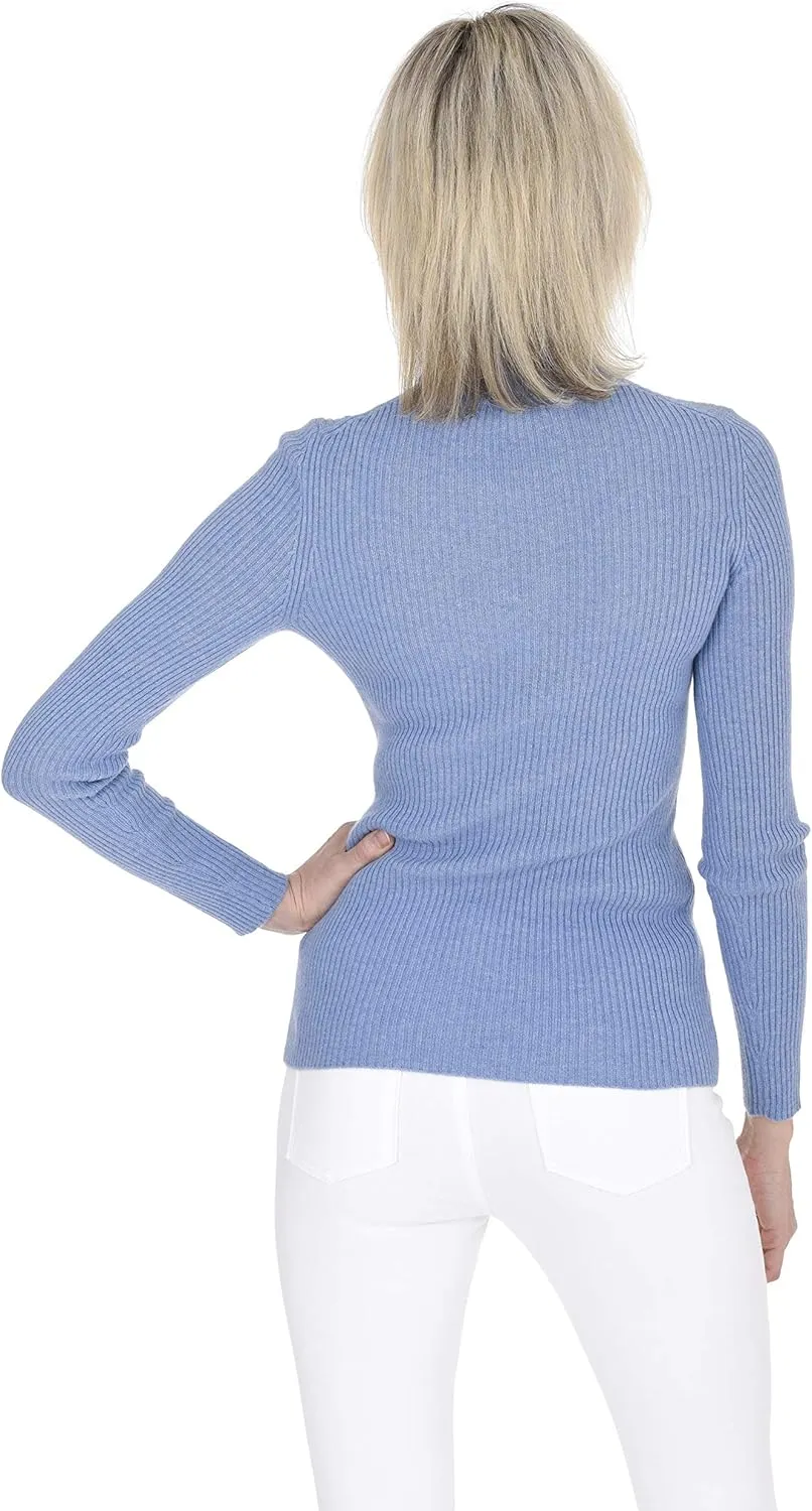 Cashmeren Women’s Basic Ribbed Turtleneck Sweater 100% Pure Cashmere Long Sleeve Roll Neck Pullover