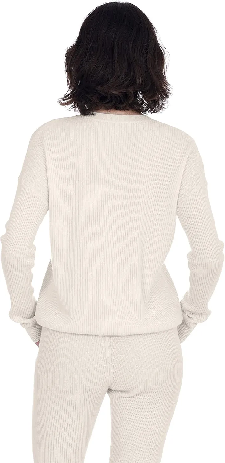 Cashmeren Women’s Ribbed Loungewear Set 100% Pure Cashmere Long Sleeve Sweater and Joggers (Tops and Bottoms Sold Separately)