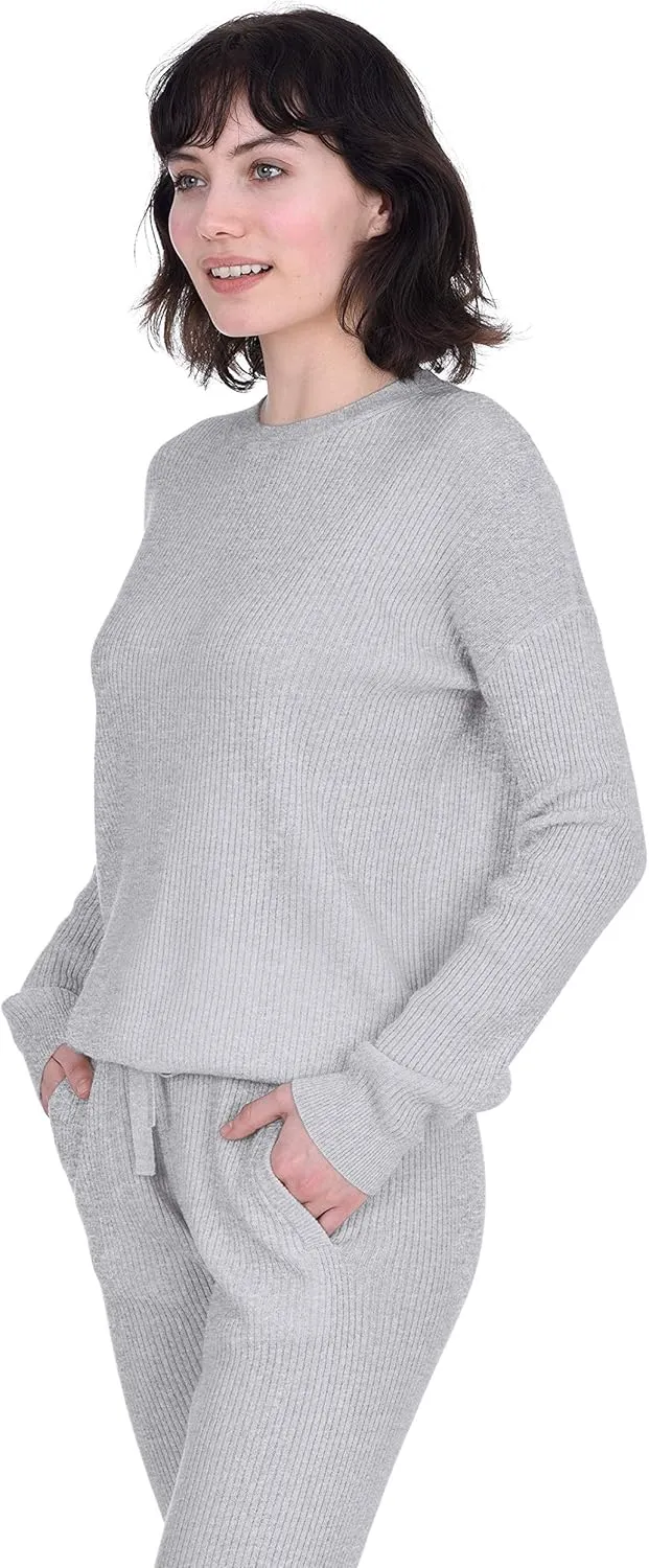 Cashmeren Women’s Ribbed Loungewear Set 100% Pure Cashmere Long Sleeve Sweater and Joggers (Tops and Bottoms Sold Separately)