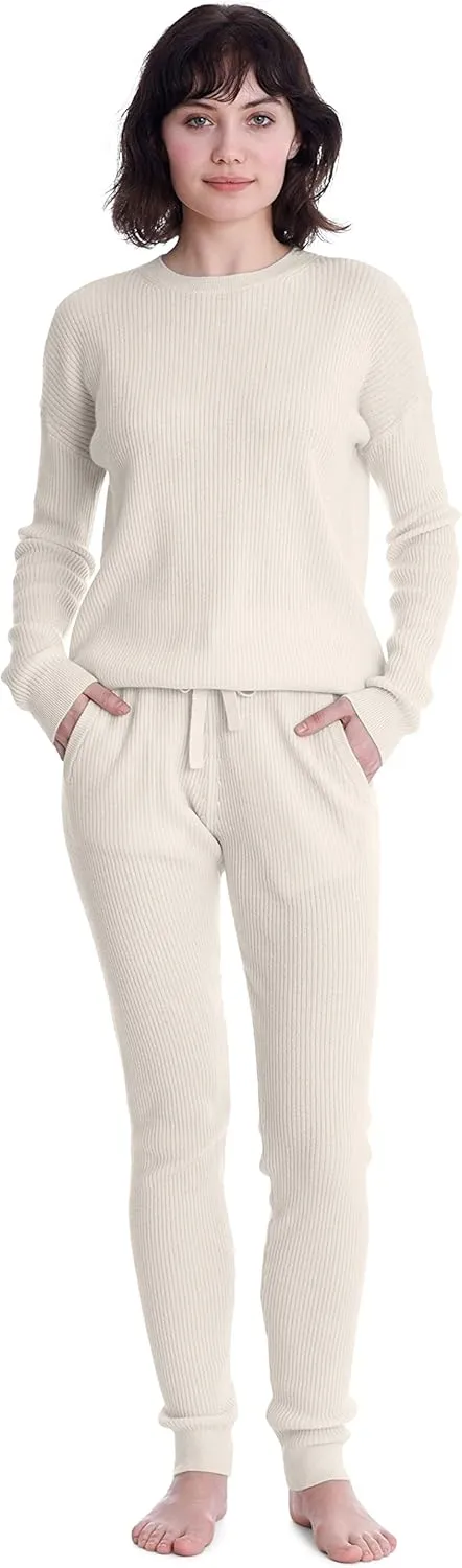 Cashmeren Women’s Ribbed Loungewear Set 100% Pure Cashmere Long Sleeve Sweater and Joggers (Tops and Bottoms Sold Separately)