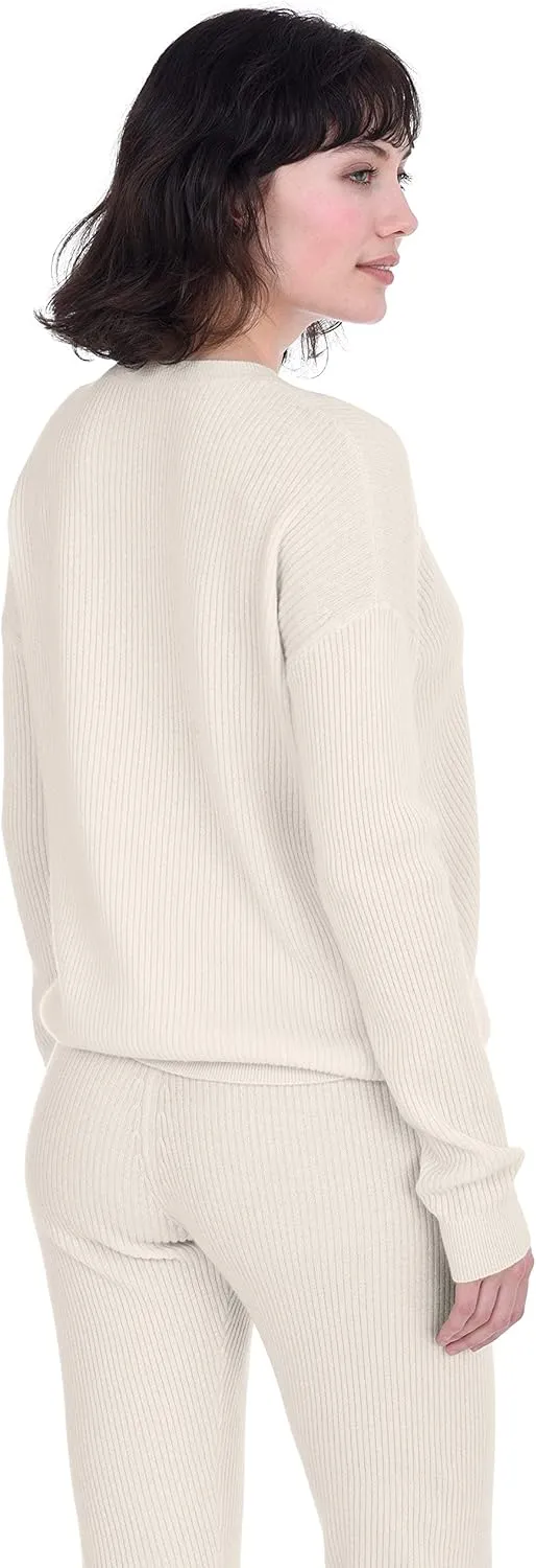 Cashmeren Women’s Ribbed Loungewear Set 100% Pure Cashmere Long Sleeve Sweater and Joggers (Tops and Bottoms Sold Separately)
