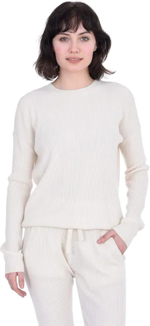 Cashmeren Women’s Ribbed Loungewear Set 100% Pure Cashmere Long Sleeve Sweater and Joggers (Tops and Bottoms Sold Separately)