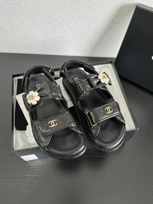 Chanel Casual Style Street Style Simple Leather Party Style Sandals