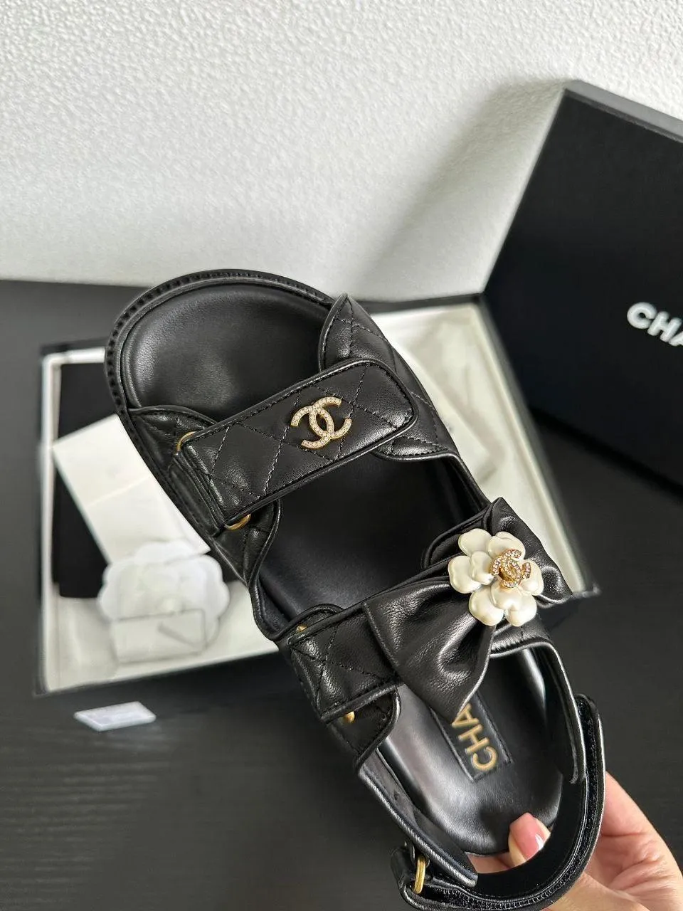 Chanel Casual Style Street Style Simple Leather Party Style Sandals