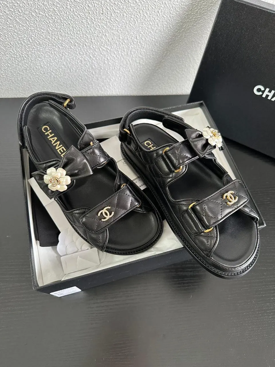 Chanel Casual Style Street Style Simple Leather Party Style Sandals