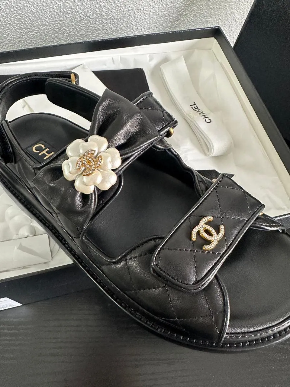 Chanel Casual Style Street Style Simple Leather Party Style Sandals