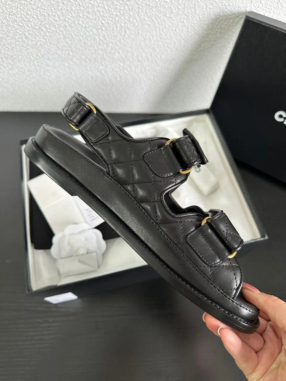 Chanel Casual Style Street Style Simple Leather Party Style Sandals