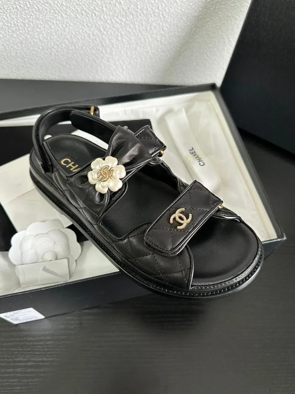 Chanel Casual Style Street Style Simple Leather Party Style Sandals