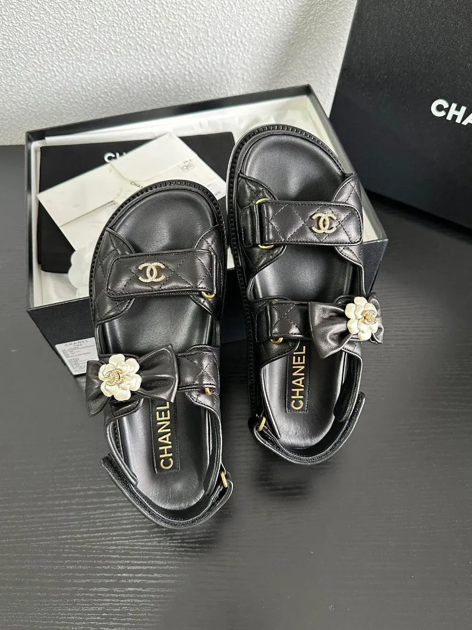 Chanel Casual Style Street Style Simple Leather Party Style Sandals