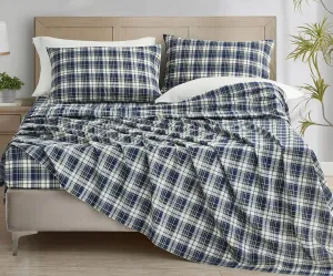 Chezmoi Collection Chad 4-Piece Plaid Cotton Sheet Set King- Blue Green Light Beige Plaid Printed 100% Cotton Bed Sheets