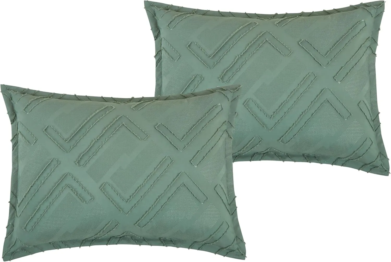 Chezmoi Collection Denise Green Clip Jacquard Geometric 7-Piece Bed in a Bag Comforter Set, Queen - Striped Pattern Waffle Textured Bedding with Sheets Set
