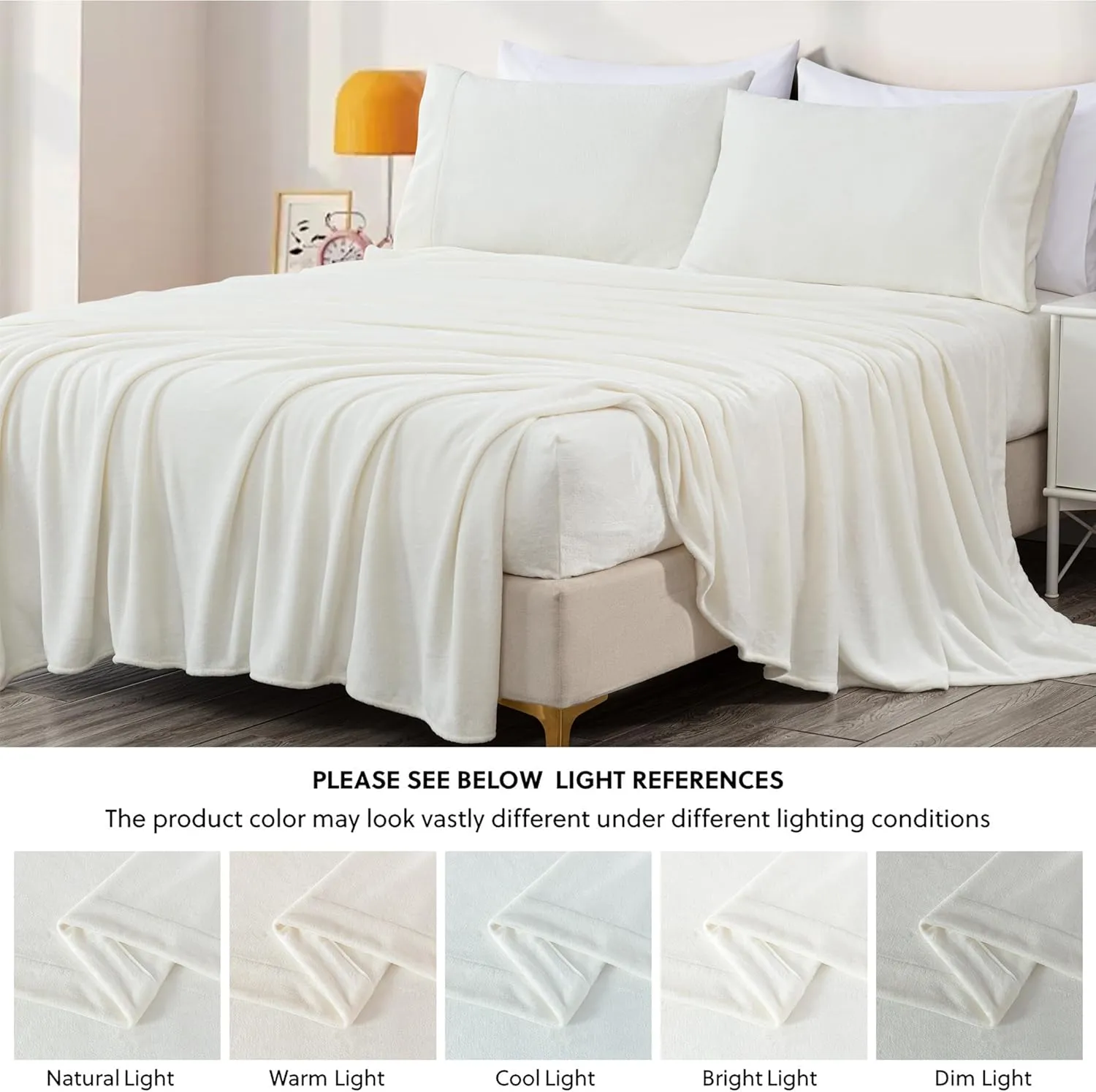 Chezmoi Collection Extra Soft Fleece Sheet Set California King, Microplush Non-Pilling Velvety Bed Sheet, Deep Pocket - Lightweight All Season Warmth, California King, Dove White