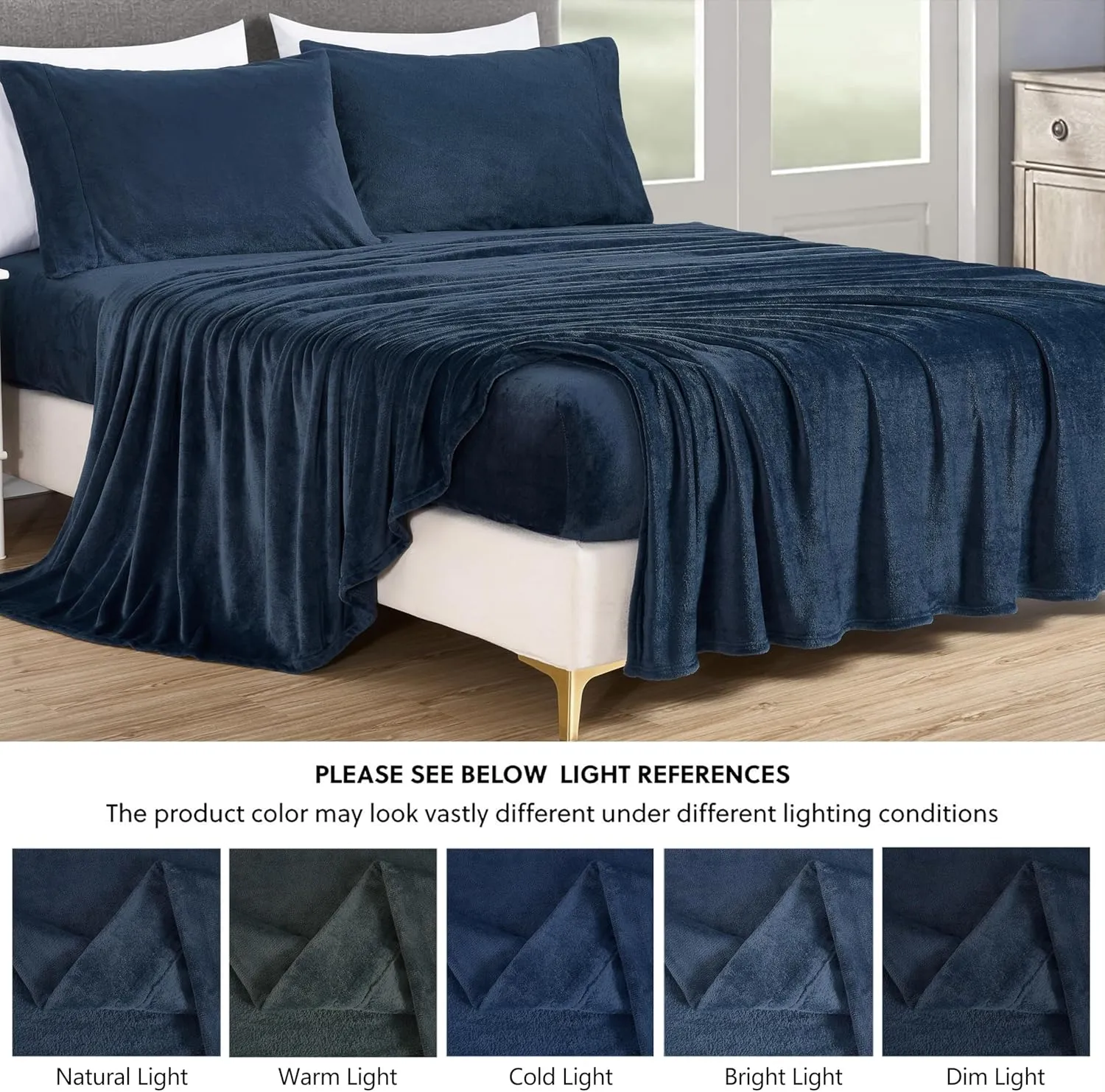 Chezmoi Collection Extra Soft Fleece Sheet Set California King, Microplush Non-Pilling Velvety Bed Sheet, Deep Pocket - Lightweight All Season Warmth, California King, Navy Blue