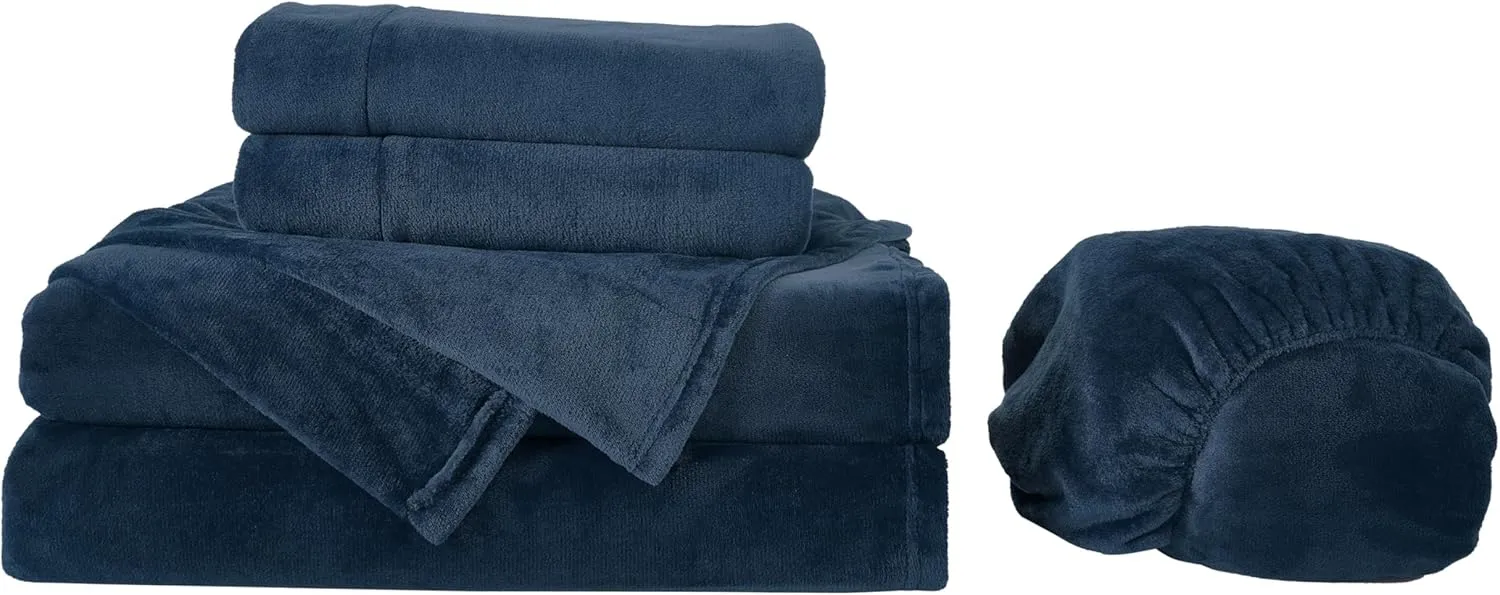 Chezmoi Collection Extra Soft Fleece Sheet Set California King, Microplush Non-Pilling Velvety Bed Sheet, Deep Pocket - Lightweight All Season Warmth, California King, Navy Blue
