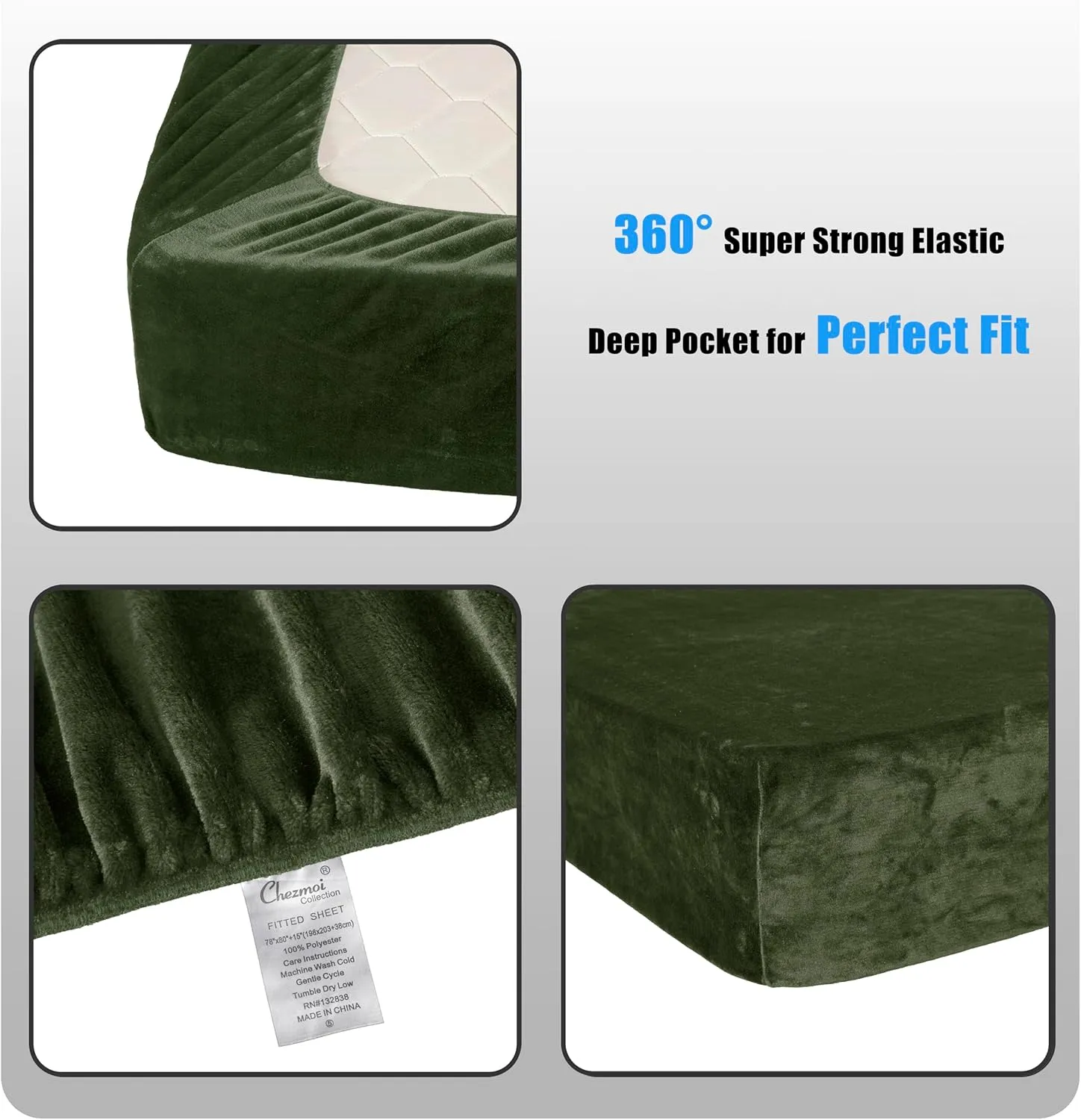 Chezmoi Collection Extra Soft Fleece Sheet Set Queen, Microplush Non-Pilling Velvety Bed Sheet, Deep Pocket - Lightweight All Season Warmth, Queen, Olive Green