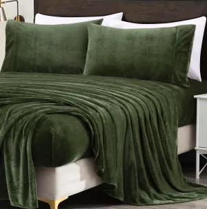 Chezmoi Collection Extra Soft Fleece Sheet Set Queen, Microplush Non-Pilling Velvety Bed Sheet, Deep Pocket - Lightweight All Season Warmth, Queen, Olive Green