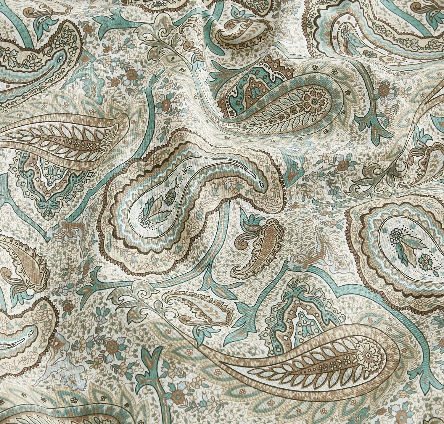 Chezmoi Collection Presley 4-Piece Paisley Cotton Sheet Set King- Elegant Teal Ivory Brown Paisley Floral Printed 100% Cotton Bed Sheets