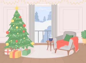 Christmas cozy aesthetic flat color vector illustration