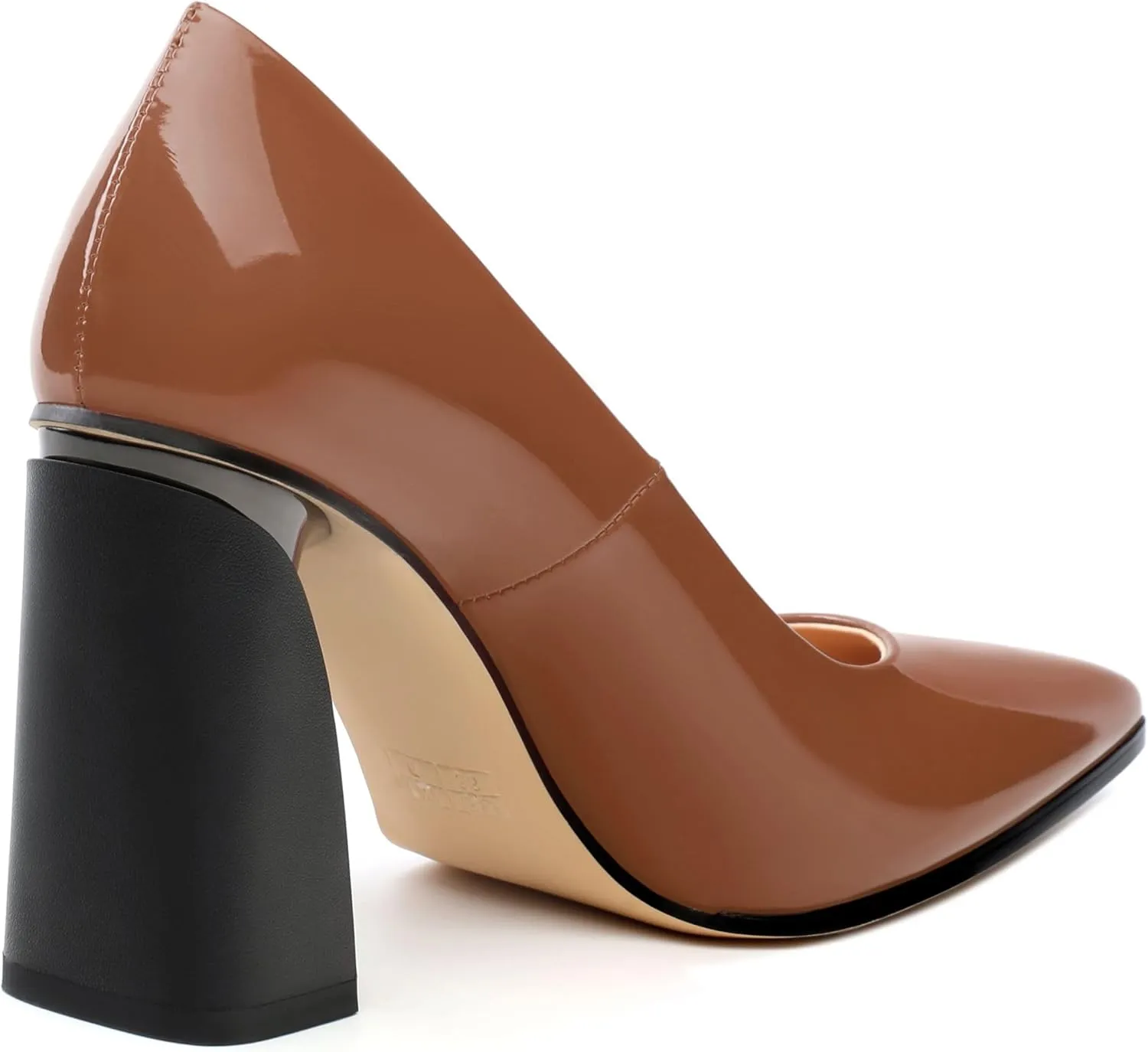 Chunky Block Heels for Women Patent Closed Pointed Toe Pumps Slip on Heels Dress Wedding Shoes 3.5IN