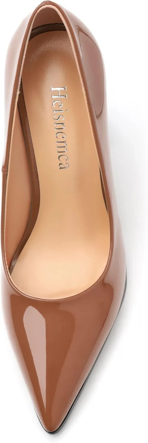 Chunky Block Heels for Women Patent Closed Pointed Toe Pumps Slip on Heels Dress Wedding Shoes 3.5IN