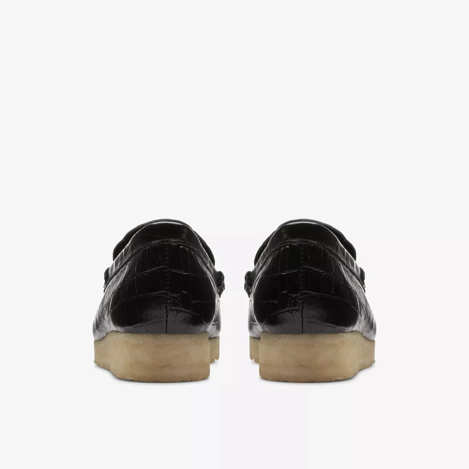 Clarks Women's Wallabee Loafer Black Croc Print Leather 26174016