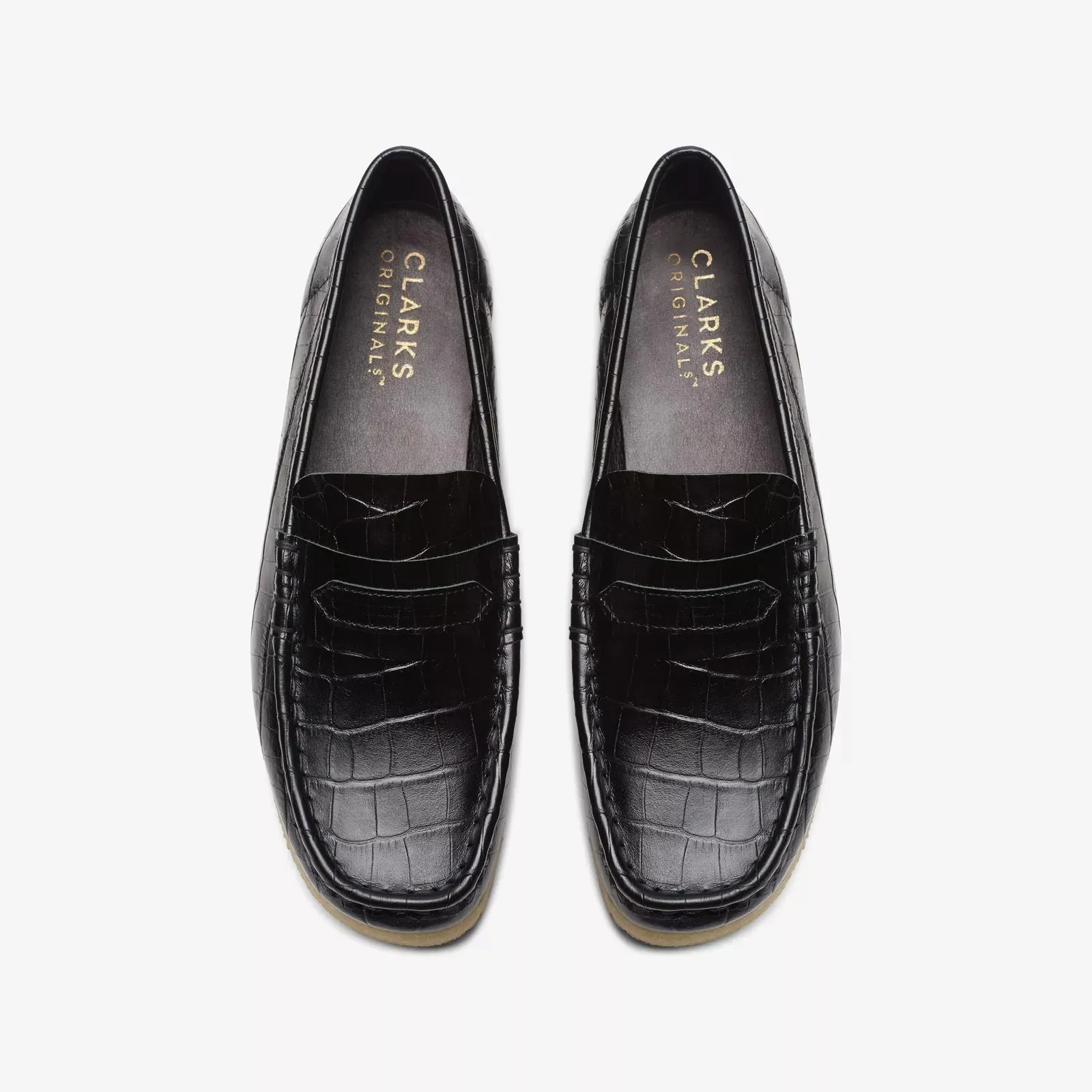 Clarks Women's Wallabee Loafer Black Croc Print Leather 26174016