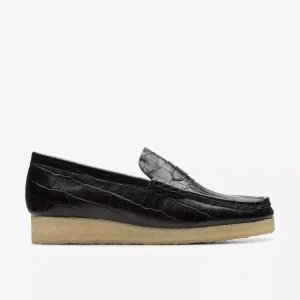 Clarks Women's Wallabee Loafer Black Croc Print Leather 26174016
