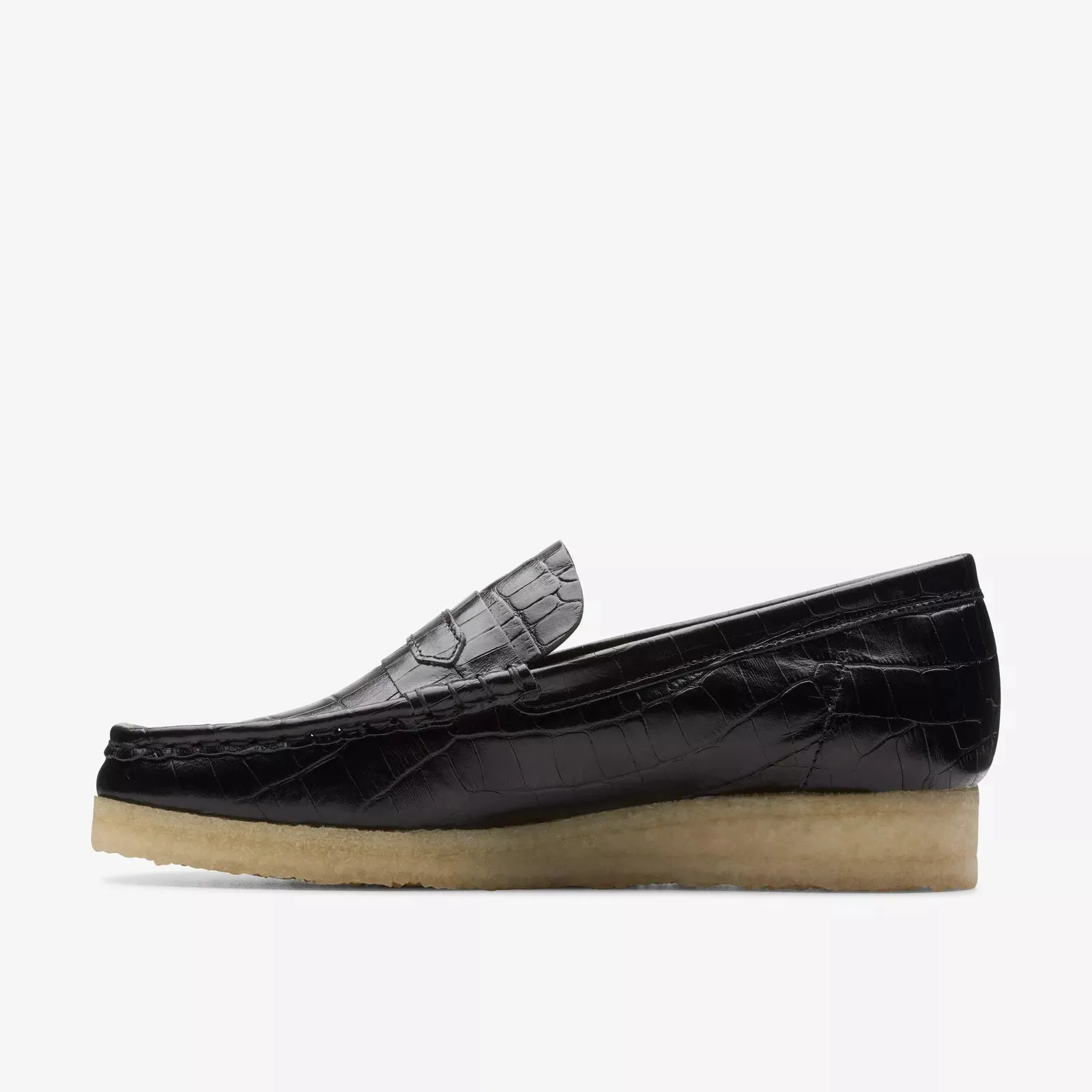 Clarks Women's Wallabee Loafer Black Croc Print Leather 26174016