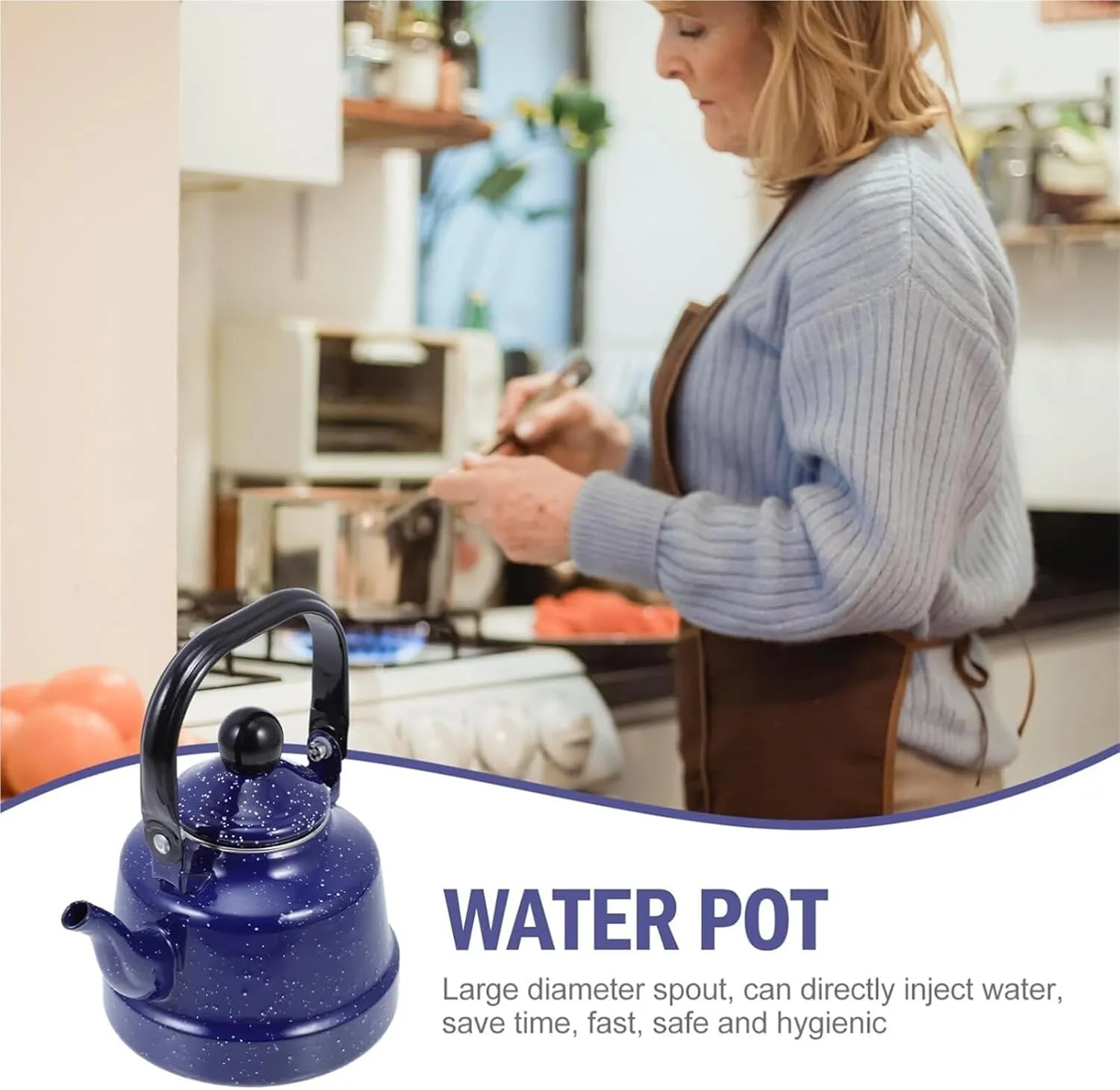 Classic Enamel Tea Pot for Stovetop, Vintage Tea Kettle with Dots Pattern, Even Heating & Quick Boil(9,2.5L)