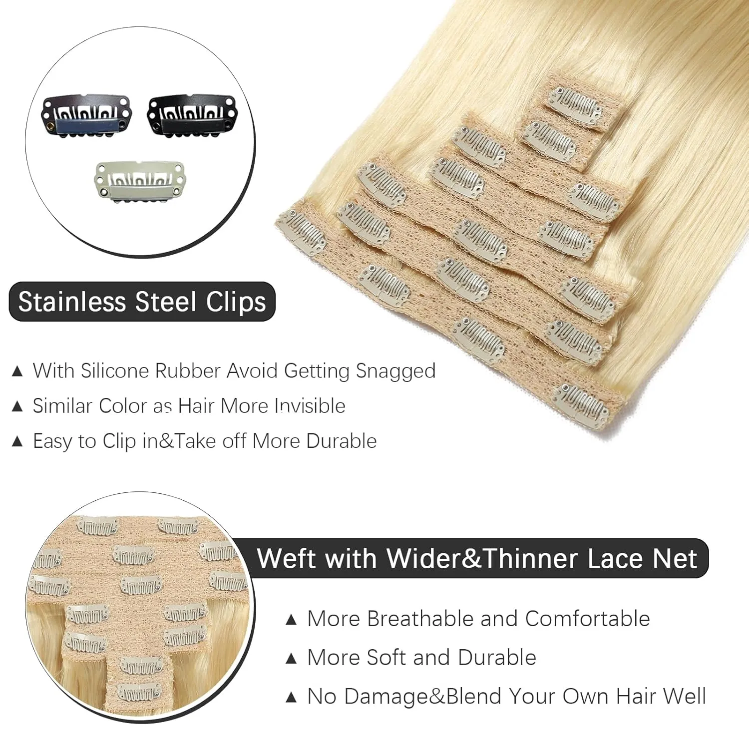 Clip in Hair Extensions Real Human Hair - 120g 20 Inch 7pcs, Bleach Blonde Color - Premium Soft Remy Human Hair Clip in Extensions Straight for Women (#613 20 Inch)