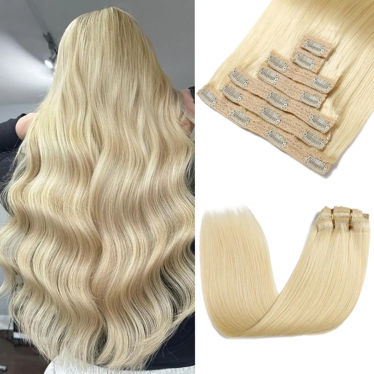 Clip in Hair Extensions Real Human Hair - 120g 20 Inch 7pcs, Bleach Blonde Color - Premium Soft Remy Human Hair Clip in Extensions Straight for Women (#613 20 Inch)
