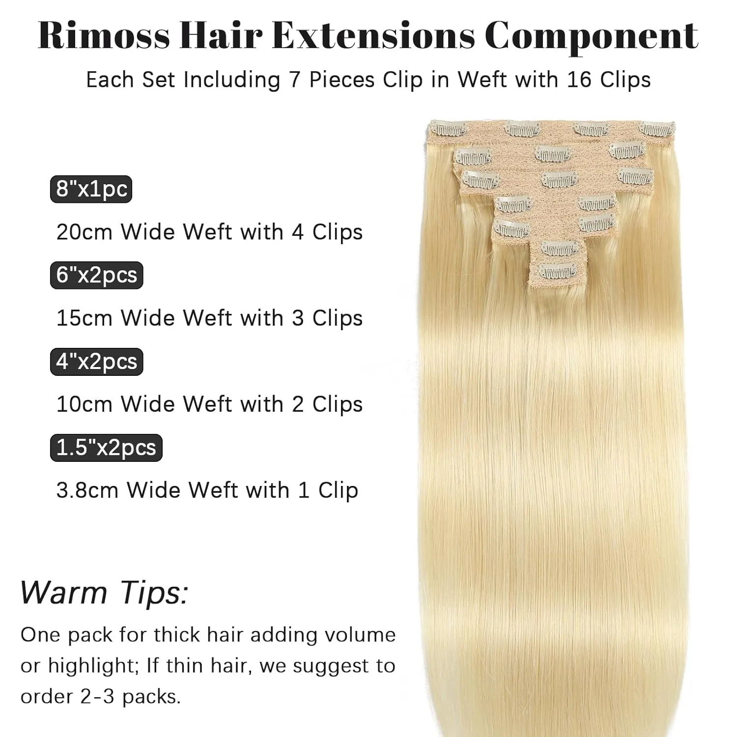 Clip in Hair Extensions Real Human Hair - 120g 20 Inch 7pcs, Bleach Blonde Color - Premium Soft Remy Human Hair Clip in Extensions Straight for Women (#613 20 Inch)