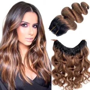 Clip in Hair Extensions,1 Piece Hair Extensions Real Human Hair Clip ins 20 Inch Ombre Black to Brown Hair Extensions Body Wave Clip in Hair Extensions Real Human Hair Double Weft Hair Extensions