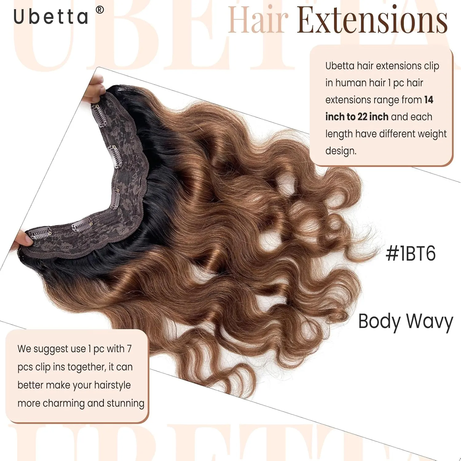 Clip in Hair Extensions,1 Piece Hair Extensions Real Human Hair Clip ins 20 Inch Ombre Black to Brown Hair Extensions Body Wave Clip in Hair Extensions Real Human Hair Double Weft Hair Extensions