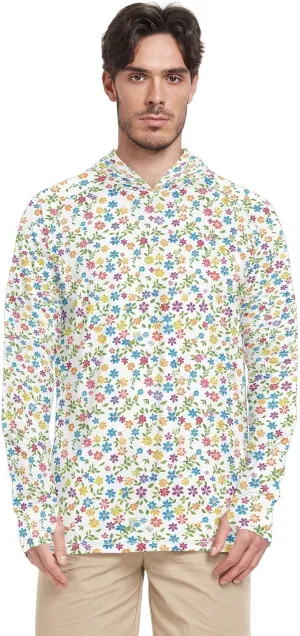 Colorful Flower Sun Shirt Hoodie for Men Long Sleeve UPF 50   Mens Sun Shirts Quick Dry UV Rash Guard with Hood Sun Proof Shirts ropa de Pesca para Hombre