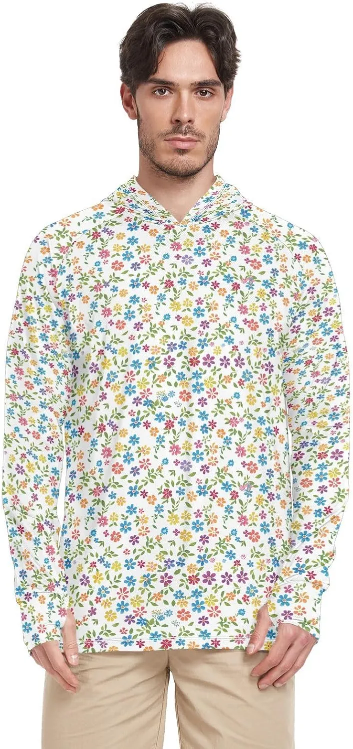 Colorful Flower Sun Shirt Hoodie for Men Long Sleeve UPF 50   Mens Sun Shirts Quick Dry UV Rash Guard with Hood Sun Proof Shirts ropa de Pesca para Hombre