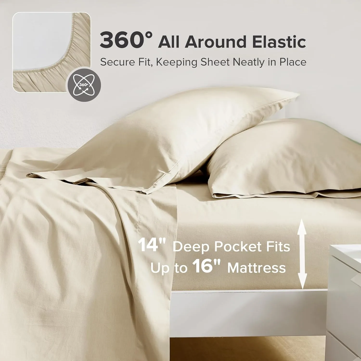 Comfort Spaces 100% Cotton Sheets King, Breathable & Ultra Soft Cotton Sheets, Naturally Cool Cotton Bed Sheets with 14" Elastic Pocket Fits up to 16" Mattress, All Seasons Sheet Set, Cream 4 Piece