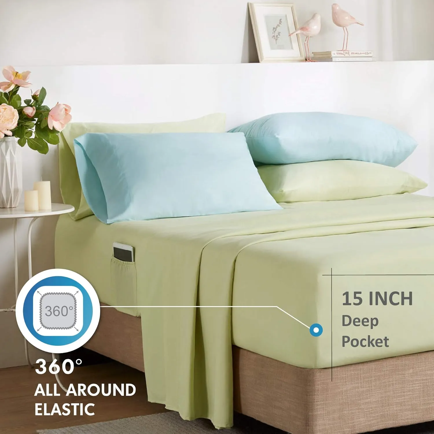 Comfort Spaces Bed in A Bag - Trendy Casual Design Cozy Comforter with Complete Sheet Set with Side Pocket, All Season Cover, Matching Shams, Queen, Natalie, Floral Blue 9 Piece