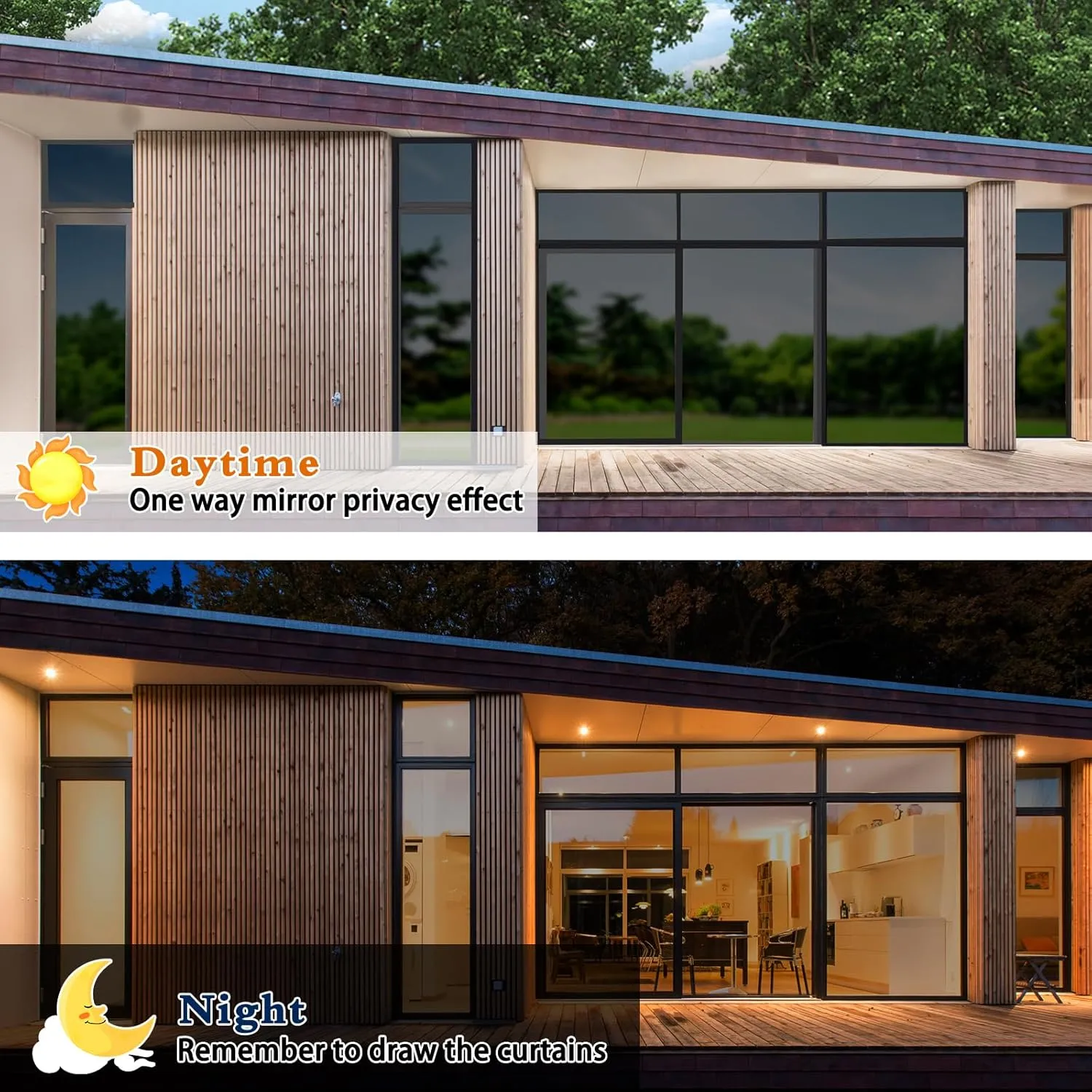 ConCus-T One Way Window Privacy Film with 4 Free Tools, Heat Control UV Blocking Window Tint for Home Reflective Mirror Film Static Cling Door Glass Covering, Black, 46.85Inch x 9.8Feet