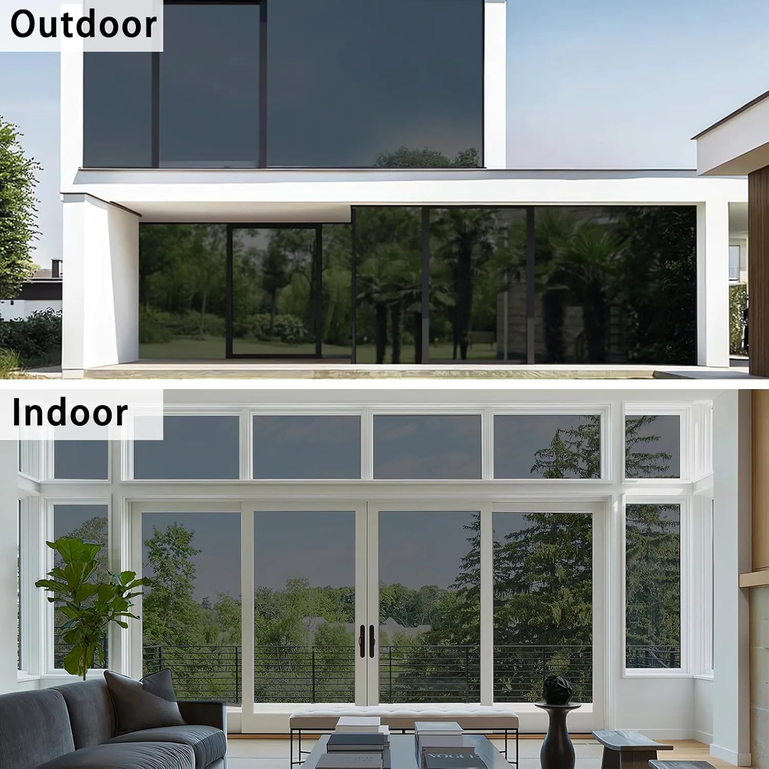 ConCus-T One Way Window Privacy Film with 4 Free Tools, Heat Control UV Blocking Window Tint for Home Reflective Mirror Film Static Cling Door Glass Covering, Black, 46.85Inch x 9.8Feet
