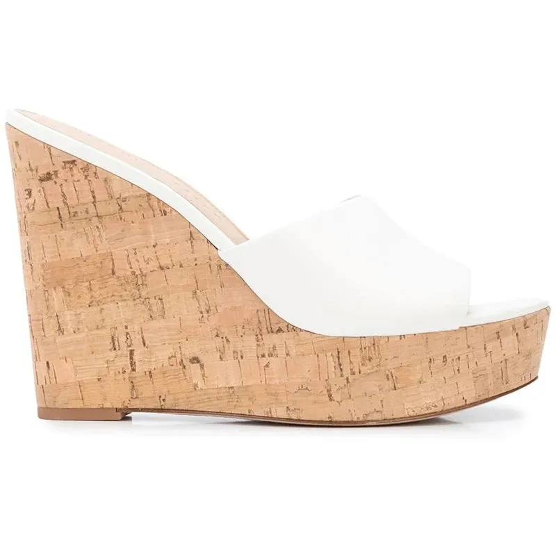 Cork Wedge Sandals Stylish High Heels Platform Mules Slip On