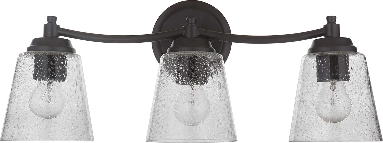 Craftmade 50203-FB Tyler Clear Seeded Glass Vanity Bath Lighting, 3-Light 180 Watts, Flat Black