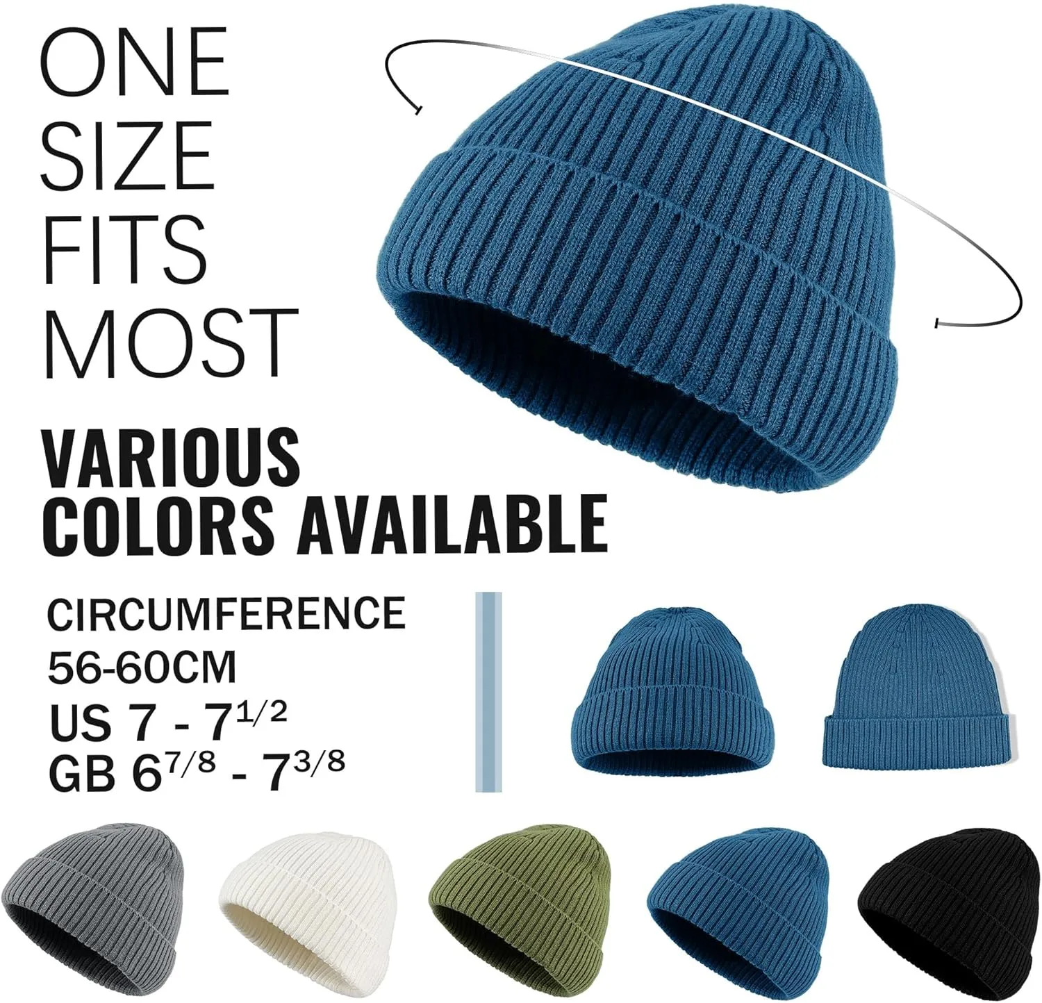 Croogo Knit Beanie Hat Fisherman Ski Caps Fall Winter Warm Knitted Ribbed Cuffed Skull Cap Slouchy Toboggan Cap for Men Women